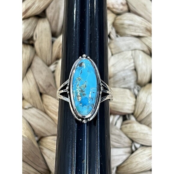 Navajo Handmade Sterling Silver Signed Turquoise Ring Size 8.75 Southwestern - Picture 1 of 7